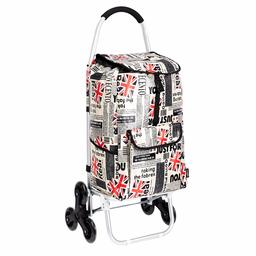 AmazonBasics 3 - Carrello portaspesa con 6 ruote, manici in alluminio, capacità: 50 litri, design modello patchwork