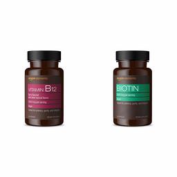 Amazon Elements Vitamin B12 Methylcobalamin 5000mcg, 65 Berry Flavored Lozenges, 2 Month Supply & Biotin 5000 mcg, Vegan, 130 Capsules (4 Month Supply)