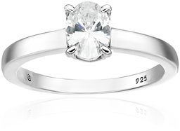 Platinum-Plated Sterling Silver Swarovski Zirconia Oval-Shape Solitaire Ring (1.5 cttw)