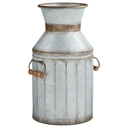 Amazon Brand – Stone & Beam Vintage Rustic Farmhouse Galvanized Metal Milk Jug Home Decor Planter Vase - 12.75 Inches, Grey