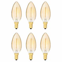 AmazonBasics 40 Watt Equivalent, Clear, Amber, Dimmable, B11 (E12 Candelabra Base) LED Light Bulb | 6-Pack (Renewed)