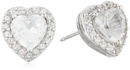 Amazon Collection Sterling Silver Birthstone Halo Heart Stud Earrings Diamond