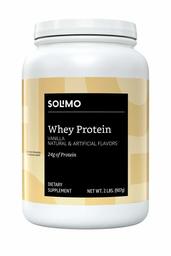 Amazon Brand - Solimo Whey Protein Powder, Vanilla, 2 Pound (23 Servings)