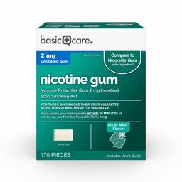 Amazon Basic Care Nicotine Polacrilex Gum, 2 Mg (Nicotine), Uncoated Arctic Mint Flavor, Stop Smoking Aid, 170Count