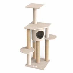 UMI. Cat Tree Kitten Furniture with Condo Pet Palace Scratching Post Tower Activity Center Medium Beige