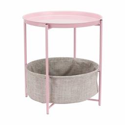 AmazonBasics Round Storage End Table - Dusty Pink with Heather Grey Fabric