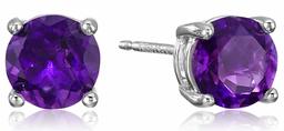 Amazon Essentials Sterling Silver Genuine or Simulated Birthstone Round Cut Stud Earrings