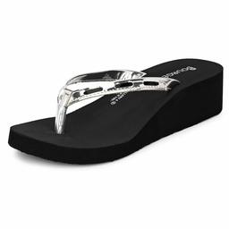 Bourge Women's Gallery-4 Black and Silver Flip Flops-7 UK (39 EU) (8 US) (Gallery-4-07)