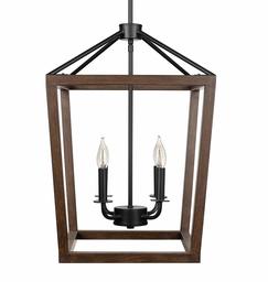 Amazon Brand - Ravenna Home 4-Light Pendant Light with Faux Wood Accents, Vintage Edison Candelabra Bulbs Included, 62.4