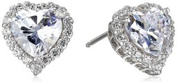 Amazon CollectionAmazon Collection Platinum-Plated Sterling Silver Swarovski Zirconia White Heart Halo Stud Earrings