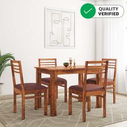 Amazon Brand - Solimo Clara 4 Seater Sheesham Wood Dining Table Set with Chairs (Walnut Finish)