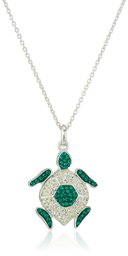 Colgante de tortuga de cristal verde y transparente bañado en plata, 45,7 cm