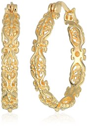 18k Yellow Gold Plated Sterling Silver Filigree Hoop Earrings