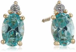 18K Yellow Gold Plated Sterling Silver Blue Topaz Colored Cubic Zirconia Stud Earrings