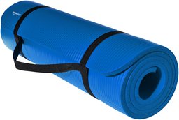 AmazonBasics Extra Thick Exercise Yoga Gym Floor Mat with Carrying Strap - 74 x 24 x .5 Inches, Blue