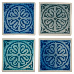 Amazon Brand – Stone & Beam Medallion Square Stoneware 4-Coaster Set, 4