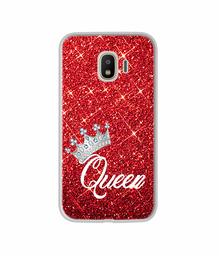 Amazon Brand - Solimo Designer Queen On Red Glitter UV Printed Soft Back Case Mobile Cover for Samsung Galaxy J4