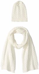 Amazon Essentials Women's Cable Knit Hat and Scarf Set, Ivory, One Size