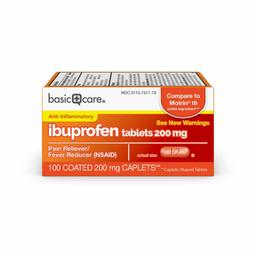 Amazon Basic Care Ibuprofen Tablets, 200 mg, Pain Reliever/Fever Reducer, for headache, muscular ache, arthritis, toothache, backache, the common cold, menstrual cramps, 100 Count