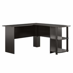 AmazonBasics Classic L-Shaped Desk with Open Bookshelves, Espresso/Brown