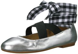 The Fix Singh Zapatilla de Ballet de Tobillo cordón de Correa elástica, para Mujer, Plateado, metálico, 9 B(M) US