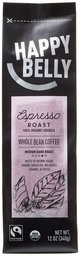 Amazon Brand - Happy Belly Espresso Roast Organic Fairtrade Coffee, Medium Dark Roast, Whole Bean, 12 ounce