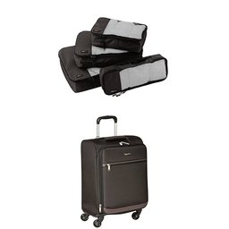 AmazonBasics Softside Spinner Luggage with 4-Piece Packing Cube Set - Black