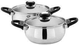 Amazon Brand - Solimo Stainless Steel 2-Piece Casserole with Glass Lids