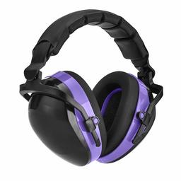 AmazonBasics Noise-Reduction Safety Earmuffs Ear Protection, Black and Purple