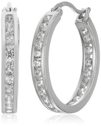 Sterling Silver Cubic Zirconia Medium Round Hoop Earrings