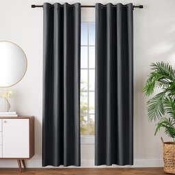 AmazonBasics Room-Darkening Blackout Curtain Set with Grommets - 117 x 229 cm, Black