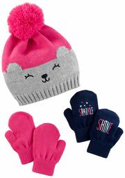 Simple Joys by Carter's Baby Girls' Toddler Hat and Mitten Set, Pink/Grey Bear, 2T-5T