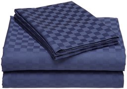 Pinzon Cotton 500-Thread-Count Cotton Lucia Checks Full Sheet Set, Lapis