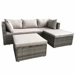 AmazonBasics Outdoor Patio Garden 3-pc Wicker Rattan Sectional Sofa Lounge Set with Cushions and Ottoman (Grey)