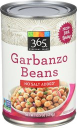 365 Everyday Value, Garbanzo Beans, No Salt Added, 15.5 oz