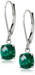 10k White Gold Cushion Checkerboard Cut Created Emerald Leverback Earrings (6mm)