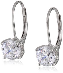 Platinum Plated Sterling Silver Lever back Earrings set with Round Swarovski Zirconia (2 cttw)