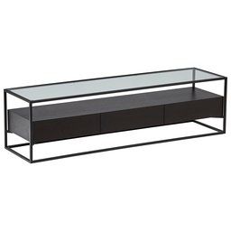 Amazon Brand – Rivet King Street Industrial TV Media Console Table with Three Drawers, Black Metal and Wood, Glass