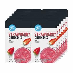 Amazon Brand - Happy Belly Drink Mix Singles, Strawberry with Caffeine, 120 Total Packets (Previously Solimo)