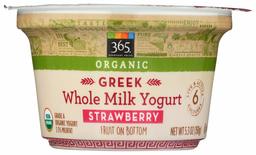 365 Everyday Value, Organic Greek Whole Milk Yogurt with Fruit on the Bottom, Strawberry, 5.3 oz