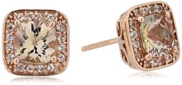 Pink Gold Plated Sterling Silver Swarovski Genuine Mysty Rose and White Topaz Halo Stud Earrings