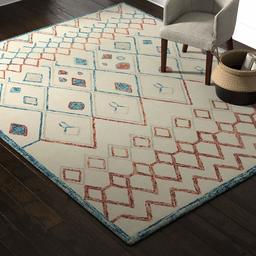 Amazon Brand – Rivet Handtufted, Diamond-Patterned Cotton and Wool Area Rug, 8' x 10', Cream with Orange and Blue