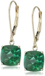 10k Yellow Gold Cushion-Cut Checkerboard Created Emerald Leverback Earrings (8mm)