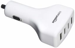 AmazonBasics 4-Port USB Car Charger for Apple & Android Devices - 9.6 Amp/48W, White (Renewed)