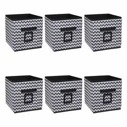 Amazon Brand - Solimo Printed Fabric Storage Box, Large, Set of 6, Black