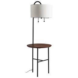 Amazon Brand – Rivet Mid-Century Modern Floor Lamp with Wireless USB Port Charging Wood Table, 59