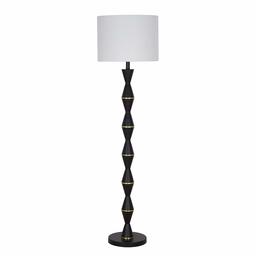 Amazon Brand – Rivet Mid Century Modern Standing Floor Lamp with White Shade and LED Light Bulb - 58.25 Inches, Matte Black and Antique Brass