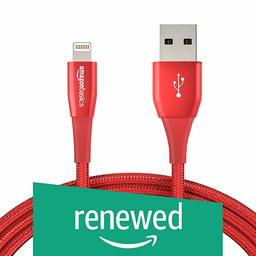 (Renewed) AmazonBasics Double Nylon Braided Apple Certified Lightning to USB Charge and Sync Cable, Collection, 6 Feet (1.8 Meters), Pack of 2 - Red