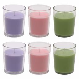 Amazon Brand - Solimo Votive Glass Candles, Pack of 6 (Scented - Lavender, Lemon Grass & Rose)