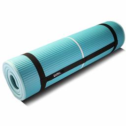 Umi. av Amazon – Pilates matta träning yogamatta extra tjock skummatta gym fitness mattor för camping och träning hem gym utomhus användning med bärrem – 180 cm x 61 cm x 1 cm (blå+grön)